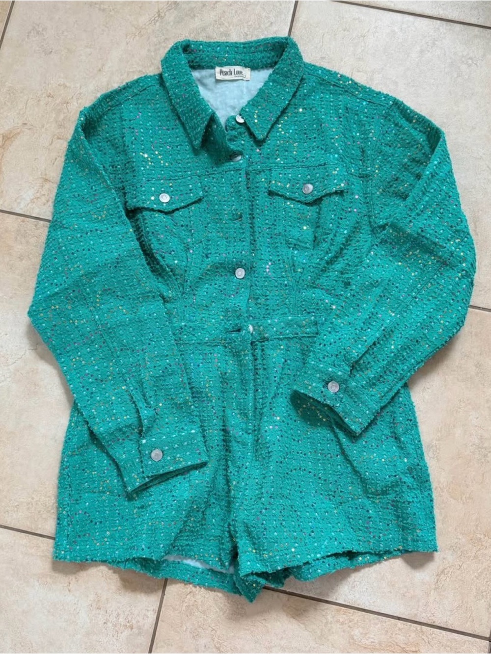 Peach Love California Green Sequin Romper